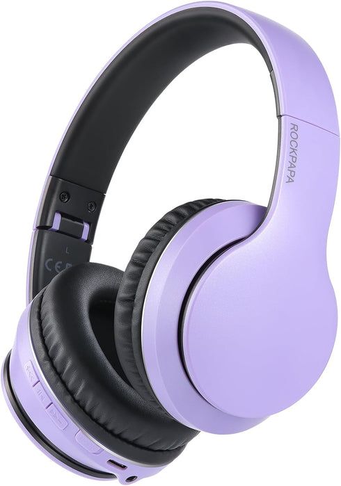 rockpapa E7 Over Ear Wireless Bluetooth Headphones with Mic, Foldable Wired/Wireless Headphones for Kids, Purple Black