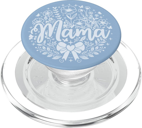Botanical Wildflower Mama Mothers Day Gifts Co. Pastel Baby Blue Heart Mama Bow Minimalist Floral Wildflower PopSockets PopGrip for