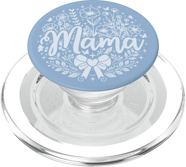 Botanical Wildflower Mama Mothers Day Gifts Co. Pastel Baby Blue Heart Mama Bow Minimalist Floral Wildflower PopSockets PopGrip for