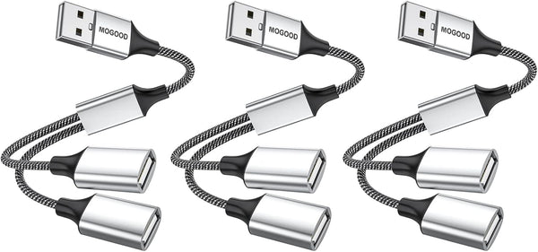 USB 2.0 Adapter, Dual USB Port Extender Hub for Laptop, Mac, Tesla Model 3 Charging and Data Transfer
