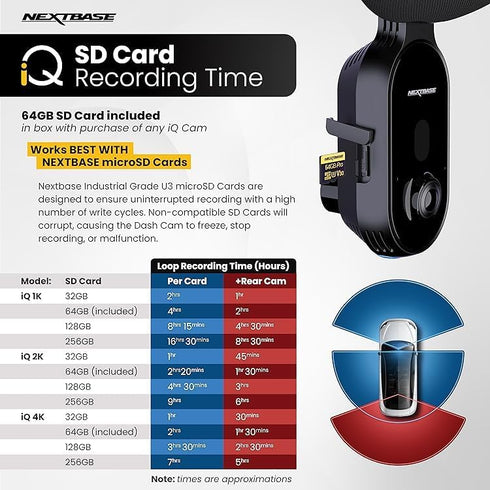 Nextbase 32GB U3 Micro SD Memory Card - with Adapter, Compatible with Nextbase Dash Cams Series 1 and 2