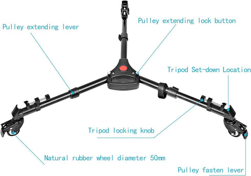NEEWER Heavy Duty Photography Tripod Dolly with 33lbs Capacity, 2-Inch Rubber Wheels, Adjustable Leg Mount & Carry Bag