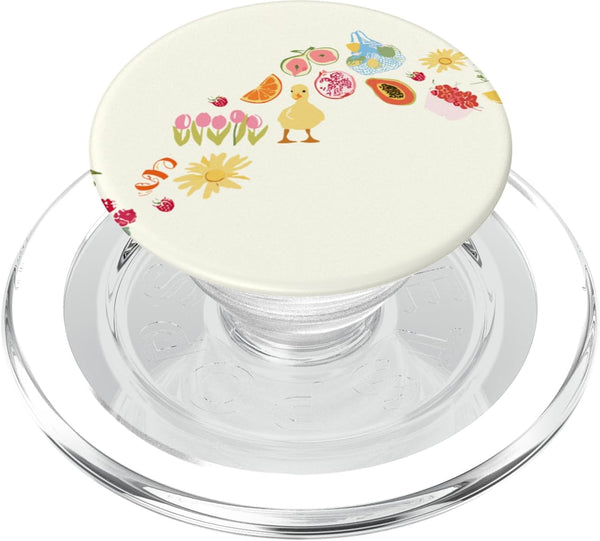 Spring Floral Phone popperGifts Beige Spring Duck Floral Fruit Pattern PopSockets PopGrip for MagSafe