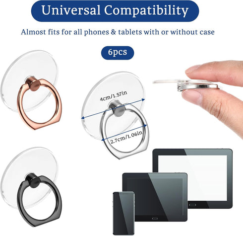 Molain 6Pcs 360 Transparent Phone Ring Grips Holder, Degree Rotation Ring Holder for Phone Case Cell Phone Tablet Case