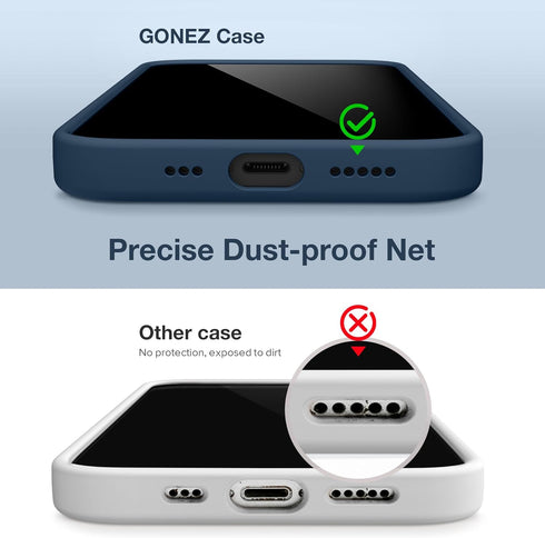 GONEZ iPhone 14 Pro Case - Dark Blue, Shockproof Liquid Silicone, Soft Anti-Scratch Lining + 2 Screen & Camera
