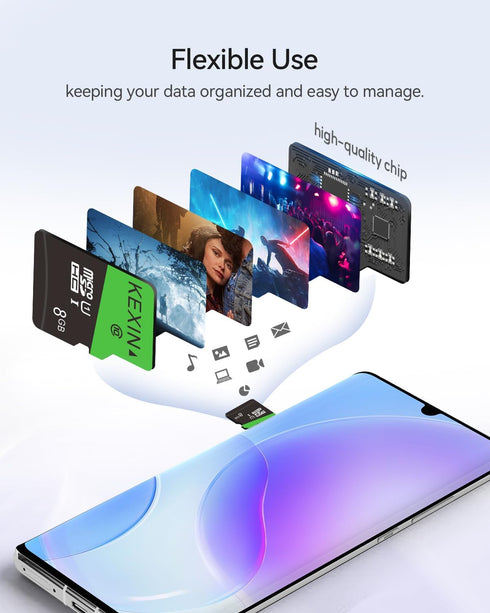KEXIN 8GB Micro SD Card 10 Pack with SD Adapter, UHS-I C10 Full HD High Speed TF Card for Smartphone, Tablet