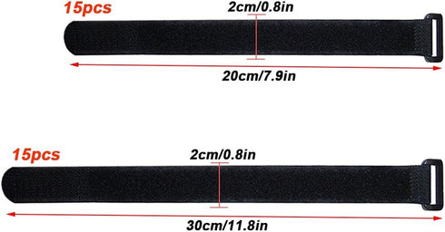 FULARR 30Pcs Cable Straps - Reusable Ties & Cinch Strap Set, Multipurpose Hook and Loop Fastener, Black