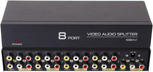 DTECH 8 3 1 8 Powered Way RCA Splitter Box in Out Composite Video Audio Distribution Duplicator with Power Adapter