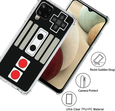 Hard PC Bumper Shockproof Clear Soft Slim Case for Samsung Galaxy A12 6.5inch, Retro Game Design