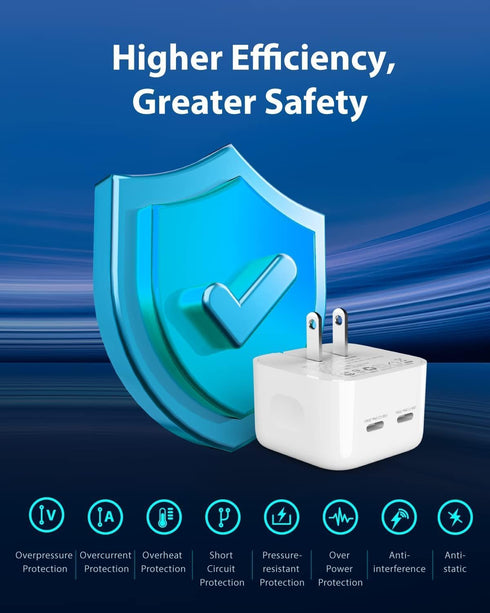 Gigastone 25W USB C Wall Charger 2-Pack, Fast Charging for iPhone 15/14/13/12/11 Series, Durable Compact USB-C Power