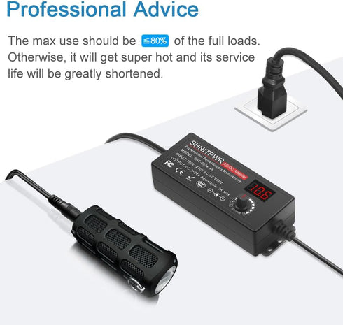 SHNITPWR Universal AC to DC Adapter, 3V ~ 24V 2A 48W Switching Power Supply with 14 Tips & Polarity Converter
