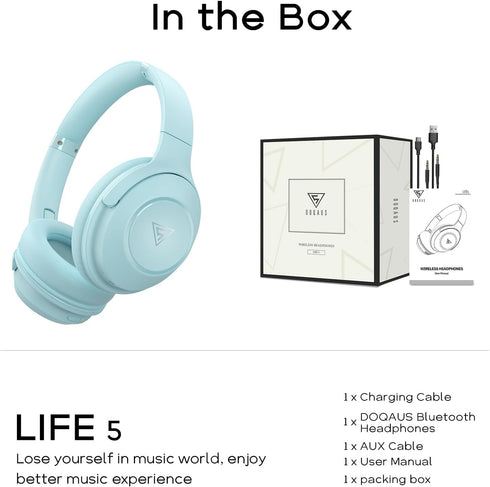 70H 3 DOQAUS Bluetooth Headphones Over The Ear Wireless, Playtime, EQ Modes, HiFi Stereo with Deep Bass, Memory Foam