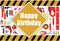 Construction Tools Theme Happy Birthday Backdrop, 7x5ft Vinyl for Boys Birthday Party Decor, Yellow and Black Stripes
