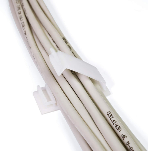 Cable Clips 3M Adhesive, Multipurpose Wire Clamps for Cable Management, 50 Pack with 10 Reusable Ties