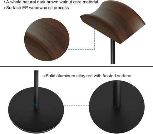 Headphone Stand for Desk - Gaming Headset Holder with Aluminum Alloy Support Rod and Wooden Support Plate