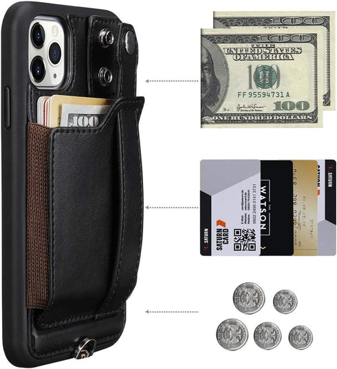 TOOVREN Phone Cover for iPhone 11 Pro Max, Wallet Case with Card Holder, PU Leather Kickstand, Adjustable Detachable