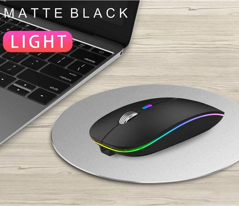 TENMOS Wireless Bluetooth Mouse, LED Slim (Bluetooth 5.1/5.0 + USB) 2.4GHz Rechargeable Silent Mouse with Type C