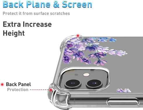 Flower Designed iPhone 11 Case with Screen Protector, Floral Clear Shockproof Full Body Soft Bumper Cover 6.1 Inch