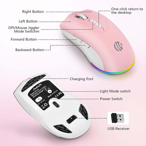 mobiproduct 3 5.2 2.4G) Wireless Bluetooth Mouse, Rechargeable USB Optical Mouse, Adjustable DPI, LED Silent Dual