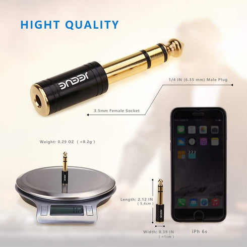 Upgrade 6.35mm(1/4") Male to 3.5mm Female Headphones Adapters, Pure Copper Socket Stereo Jack, Professional Sound, Black