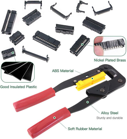 Keadic 49 Pieces FC-10 16 20 26 Pin Female Header IDC Cable Connector 2.54mm Pitch with IDC Crimp Tool