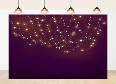LidyMini 8x8ft Fabric Purple Star String Light Backdrop Dreamy Glowing Night Background Prom
