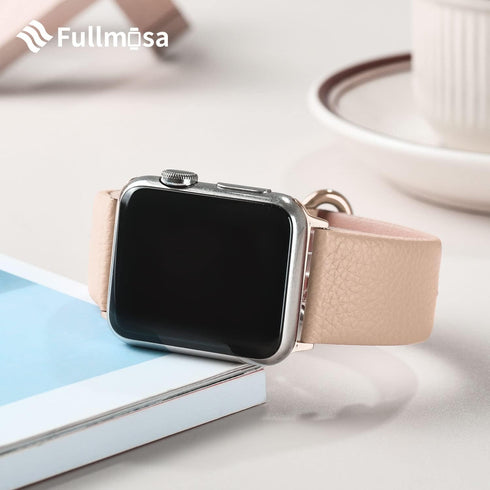 Fullmosa Leather Bands for Apple Watch Band 41mm 40mm 38mm 42mm, Beige/Rose Gold - Compatible with iWatch Series