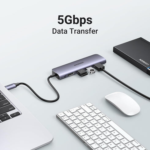 UGREEN Revodok USB C Hub 6 in 1, 4K HDMI, 3 USB 3.0 Ports, SD/TF Card Reader for MacBook Pro, iPhone 16