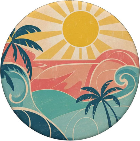 Retro Summer Vibe Designs Summer Retro Vibes | Beach Palm and Sun Design PopSockets Adhesive PopGrip