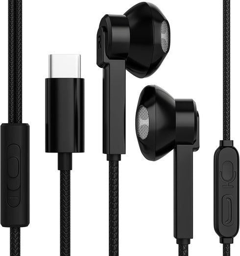Maeline USB C Headphone - Wired Earbuds with Microphone, Noise Canceling in-Ear Headset for Computers, Black