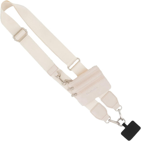 Clip & Go Phone Strap (Cream - Cream Pouch) – Crossbody Phone Chain with Zipper Wallet Pouch – Phone Lanyard for Around