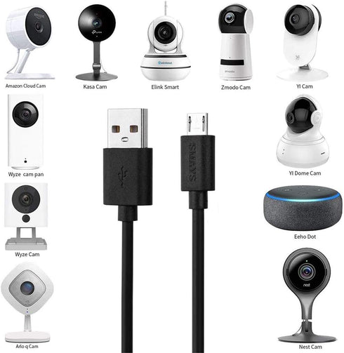 Smays 25 ft Micro USB Cable Replacement for Wyze Cam, Nest Camera - Extra Long Extension Power Cord (Black)