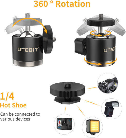 UTEBIT Magnetic Camera Mount Base Stand Kit 66mm, Magnet Tripod with 1/4 Screw Mini Ball Head, GoPro Adapter, Phone