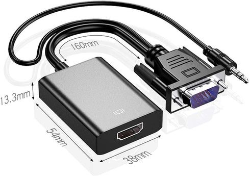 VGA to HDMI Adapter, 1080P VGA Male to HDMI Female Converter for Laptop, PC to HDMI Monitor or Projector
