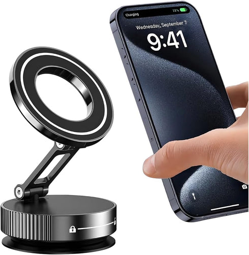 HZEL Car Vacuum Magnetic Phone Holder, Suction Cup Foldable Vehicle Smartphones Mount, 360