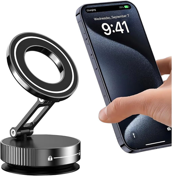 HZEL Car Vacuum Magnetic Phone Holder, Suction Cup Foldable Vehicle Smartphones Mount, 360