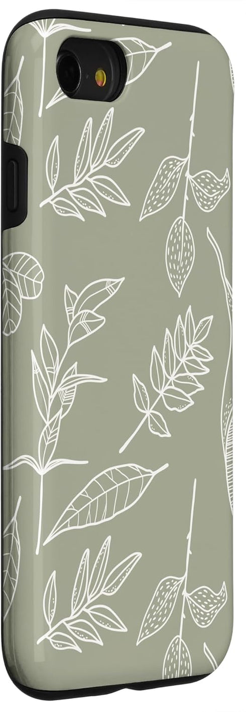 iPhone SE (2020) / 7 / 8 Case Leaves Botanical Flower Plant Line Art Sage Green