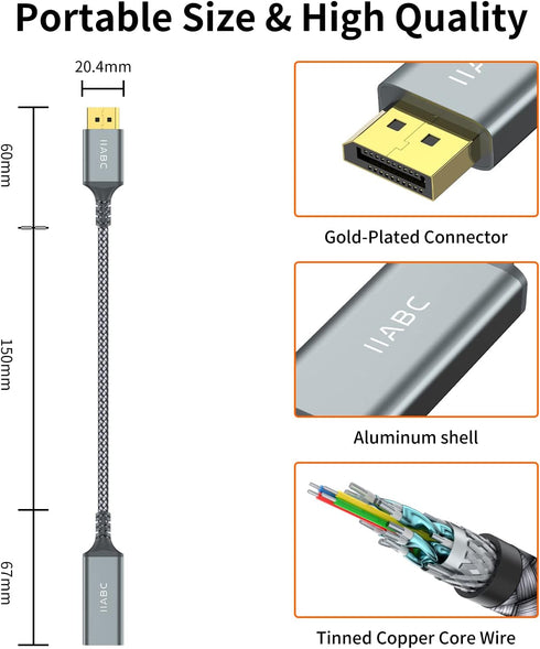 IIABC 4K DisplayPort to HDMI Adapter Cable, Gold-Plated Uni-Directional Display Port DP to HDMI Screen Converter (Male