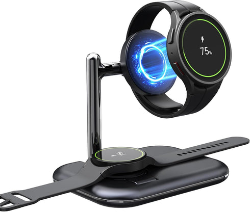Dual Watch Charger Stand for Samsung Watch 7/6, Foldable 2 in 1 Charging Station for Samsung Watch Series, Wireless