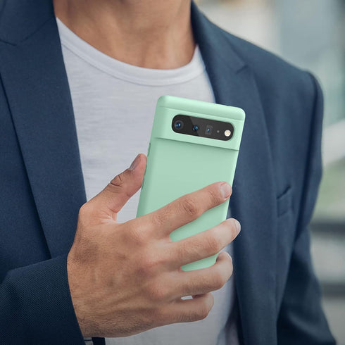 Amzpas Silicone Phone Case for Google Pixel 6, Soft Protective Anti-Scratch Shockproof Cover for Women Men, Cyan