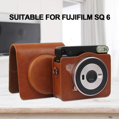 PU Leather Camera Bag with Shoulder Strap for Fujifilm Instax SQ6 (Brown) Protective Case