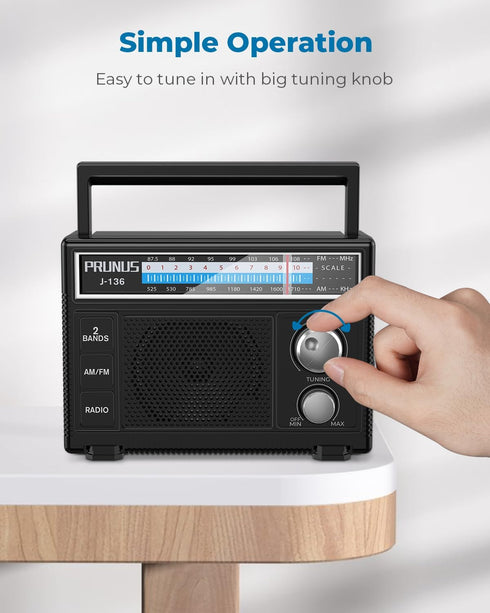 PRUNUS Portable Radio AM FM, Battery Operated and Plug in Wall, Loud Speaker with AUX in and Microphone