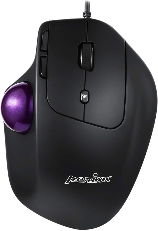 Perixx PERIMICE-520 Wired USB Ergonomic Programmable Trackball Mouse, Adjustable Angle, 8 Button Design, Black
