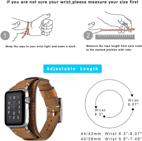 Compatible Apple Watch Band, Genuine Leather Bracelet Wrist Strap for 49mm, 46mm, 45mm, 44mm, 42mm (Cuff Brown)