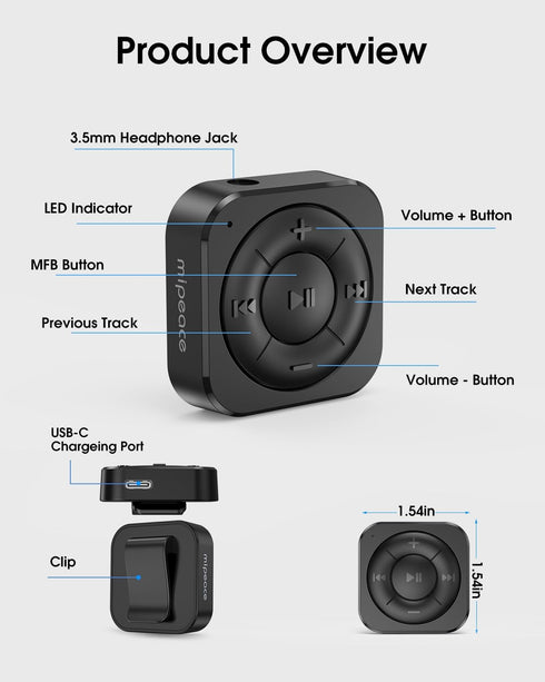 MIPEACE 5.3 Bluetooth Audio Receiver for Wired Headphones, Car & Speakers, Bluetooth Headphone Adapter with Built