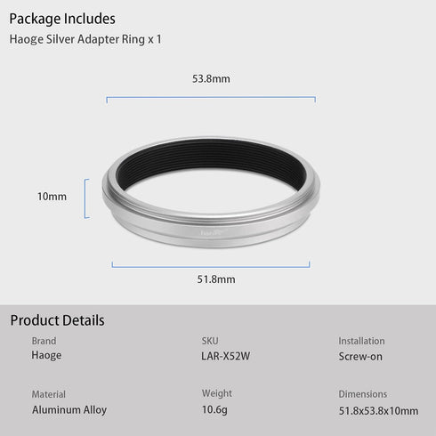 Haoge Lens Filter Adapter Ring for Fujifilm X100VI, fit 49mm UV CPL ND Filter Lens Cap
