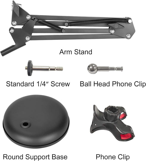 Spedal 1/4" MF920Pro, Desktop Webcam Stand with Weighted Round Base, Adjustable Scissor Arm Camera Mount with Phone