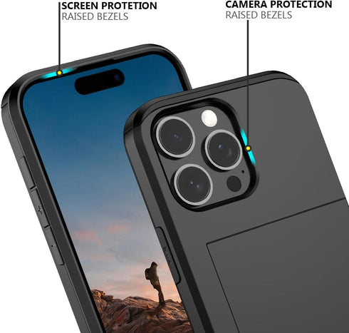 Nvollnoe 16 6.9 inch(Black) Compatible with iPhone Pro Max Case with Card Holder Dual Layer Heavy Duty Protective
