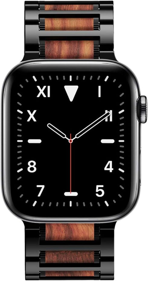 Wolait Compatible Apple Watch Band Ultra 2, 49mm 46mm 45mm 44mm 42mm, Red Sandalwood with Stainless Steel Link
