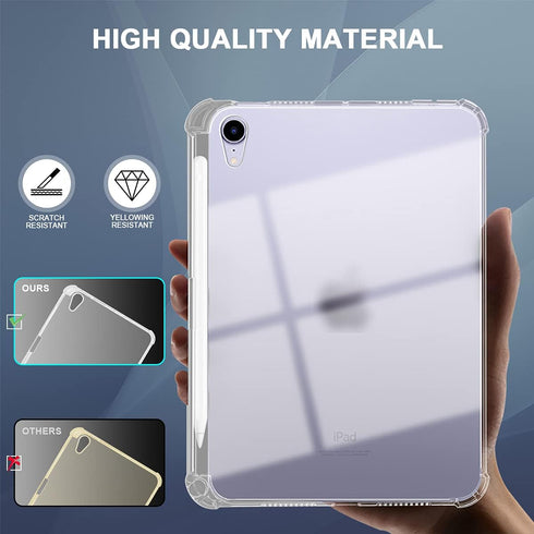 Clear Case for iPad Mini 7 A17 Pro/Mini 6 with Pencil Holder, Ultra Slim, Lightweight, Soft TPU Back Cover